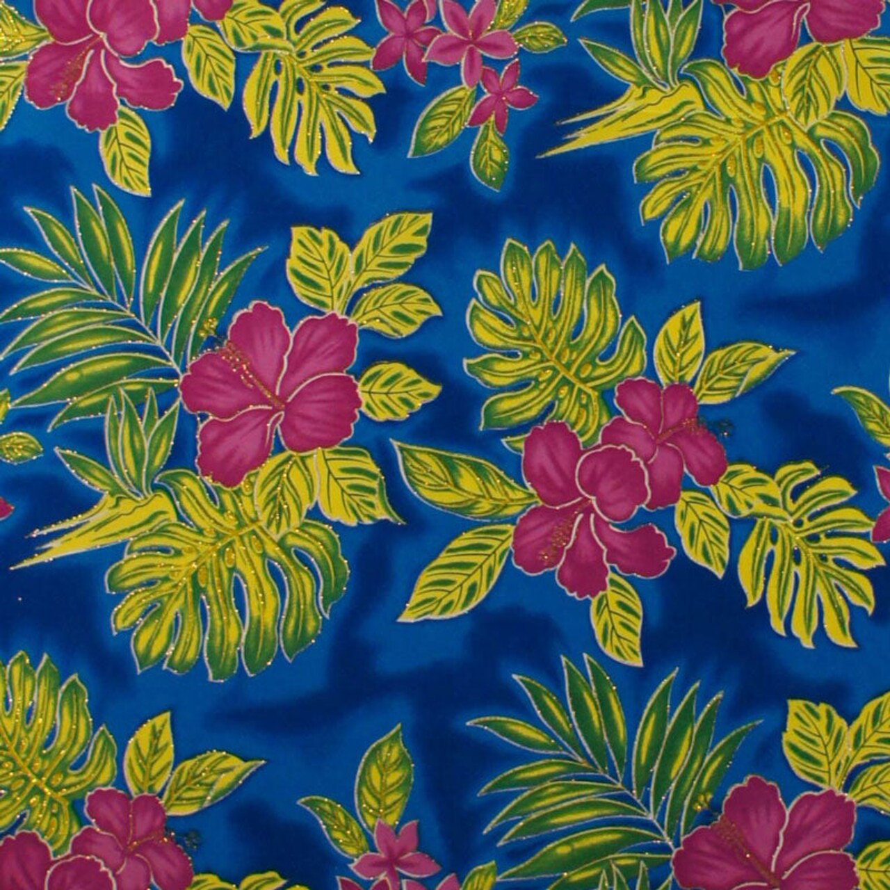 1 Yard Hibiscus Plumeria Monstera Palm Leaves Glitter Polyester Fabric 60 Inch Width